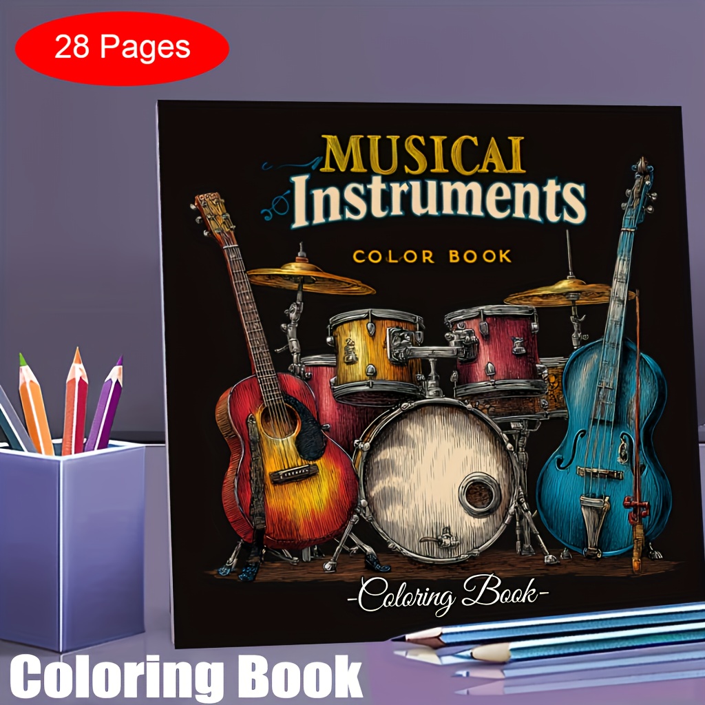 28 Pages Musical Instrument Co - مراجعة Musical Instrument Coloring Pages وسعره